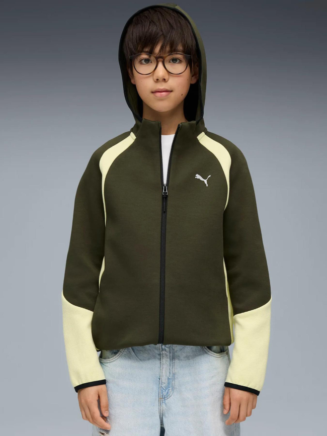 Veste de survêtement zipée à capuche evostripe vert enfant - Puma