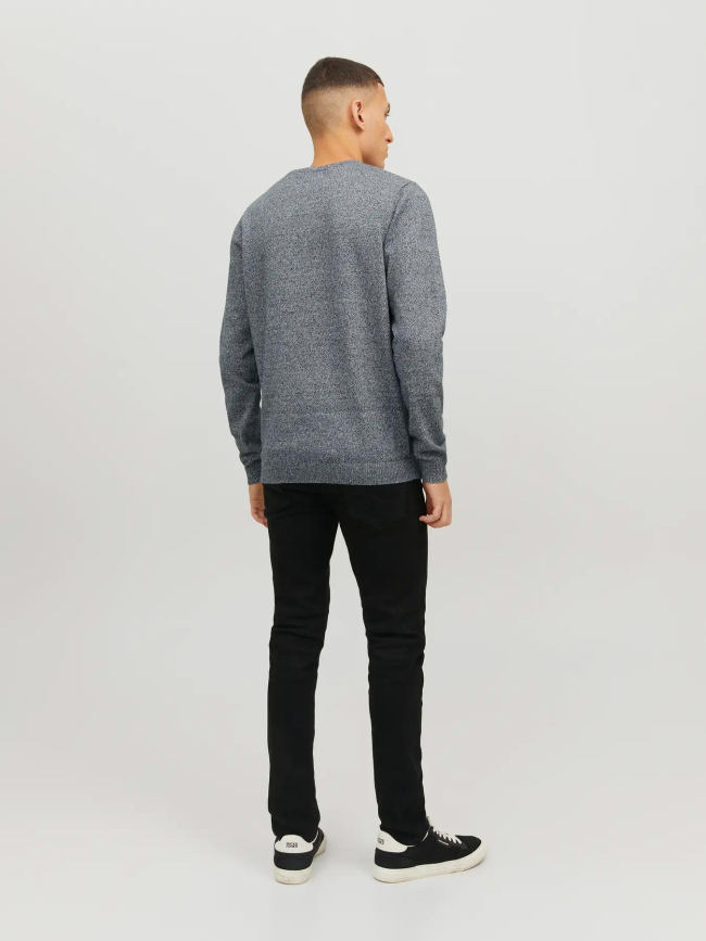 Pull basic col rond chiné bleu marine homme - Jack & Jones