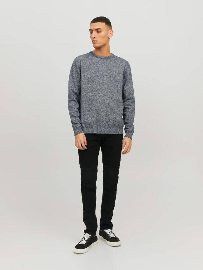 Pull basic col rond chiné bleu marine homme - Jack & Jones
