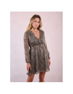 Robe courte fluide léopard beige noir femme - Molly Bracken