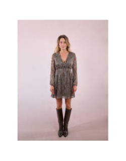 Robe courte fluide léopard beige noir femme - Molly Bracken