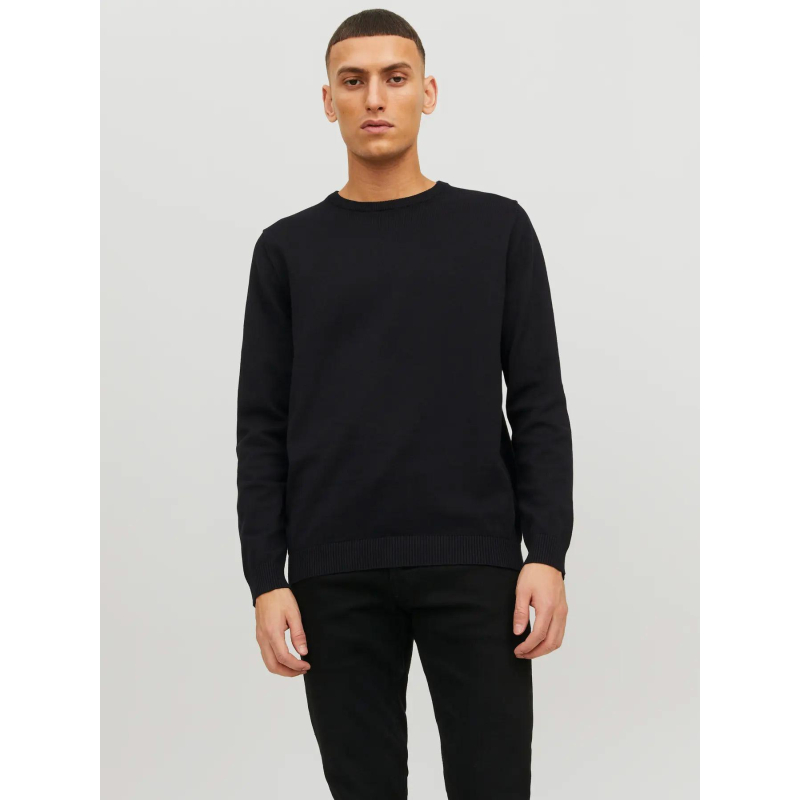 Pull basic col rond uni noir homme - Jack & Jones