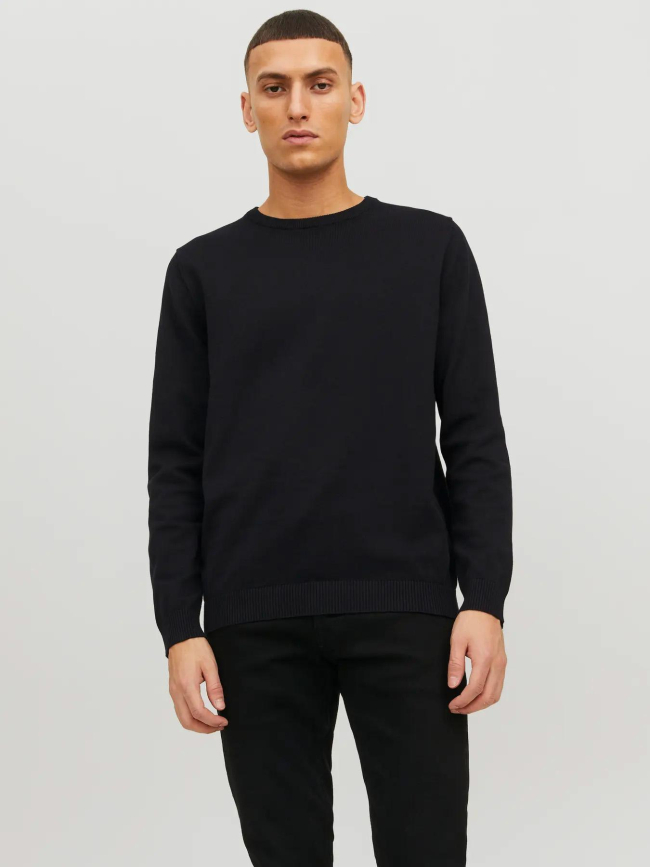 Pull basic col rond uni noir homme - Jack & Jones