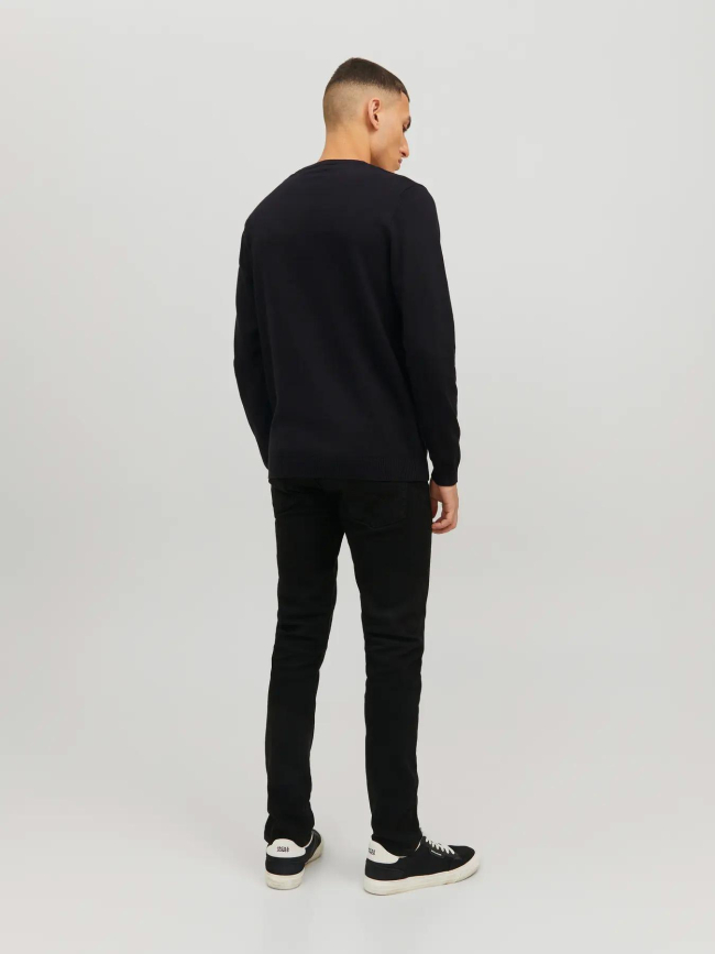 Pull basic col rond uni noir homme - Jack & Jones