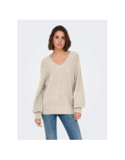 Pull col v pailleté lucilla écru femme - Only