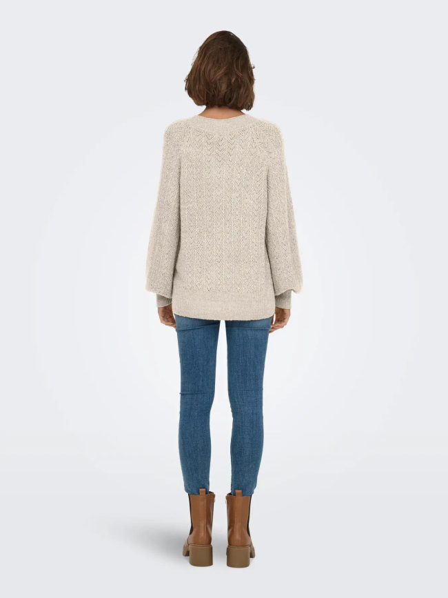 Pull col v pailleté lucilla écru femme - Only