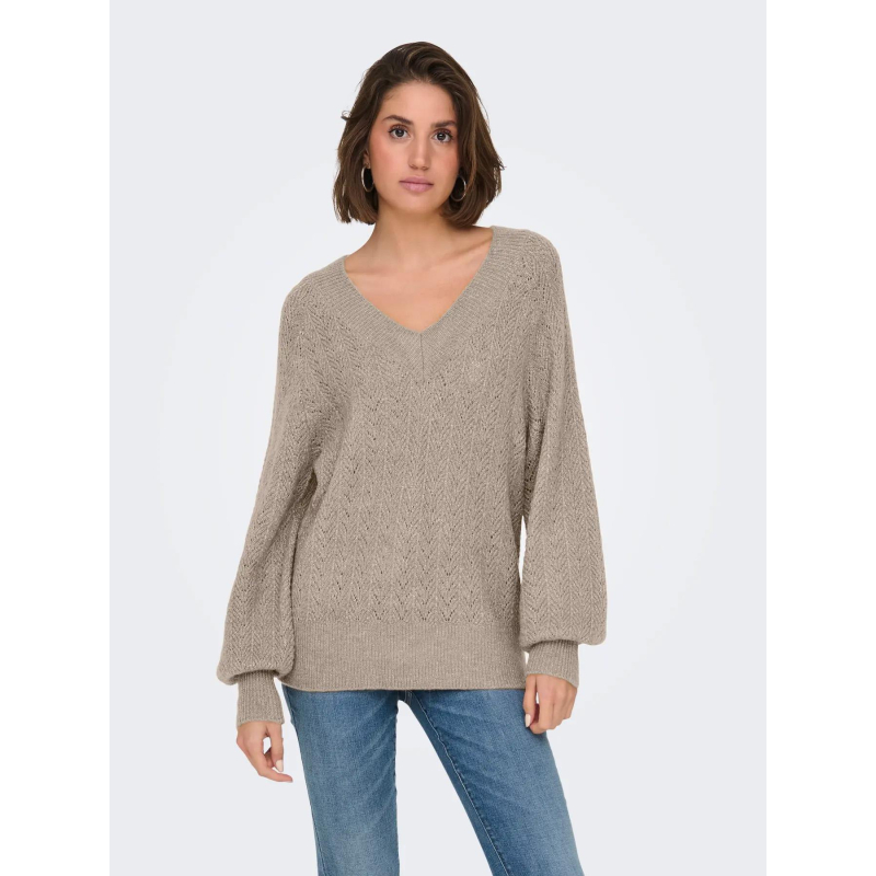 Pull col v pailleté lucilla beige femme - Only