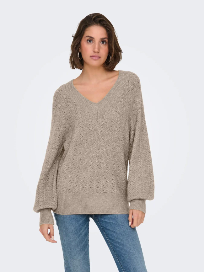 Pull col v pailleté lucilla beige femme - Only
