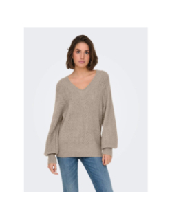 Pull col v pailleté lucilla beige femme - Only