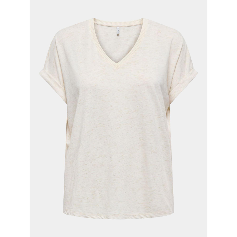 T-shirt col v pailleté rina beige femme - Only