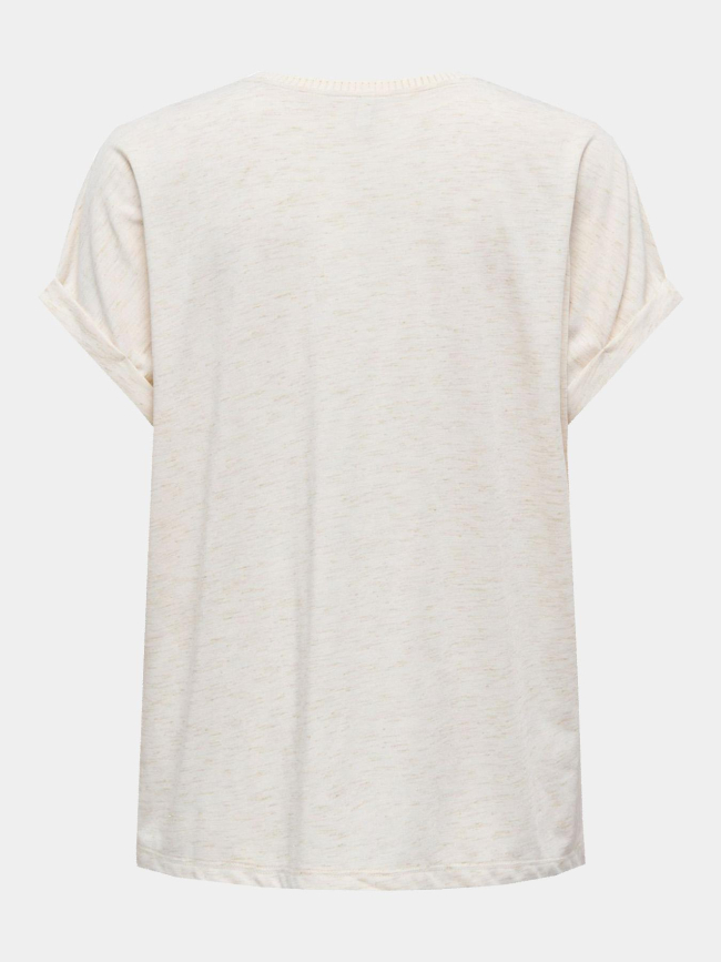 T-shirt col v pailleté rina beige femme - Only