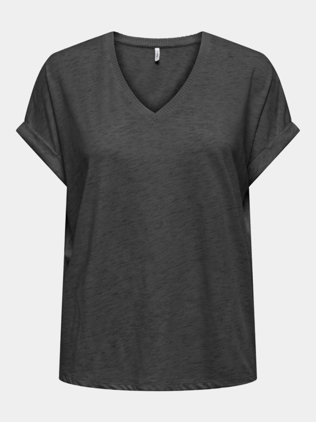 T-shirt col v pailleté rina gris femme - Only