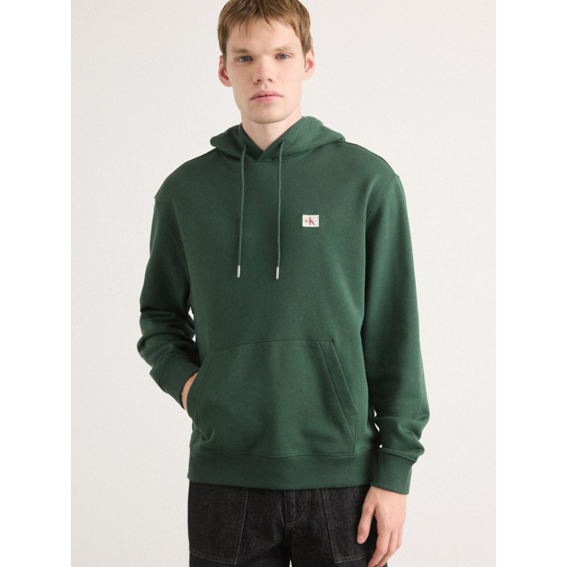 Sweat à capuche terry badge vert homme - Calvin Klein Jeans