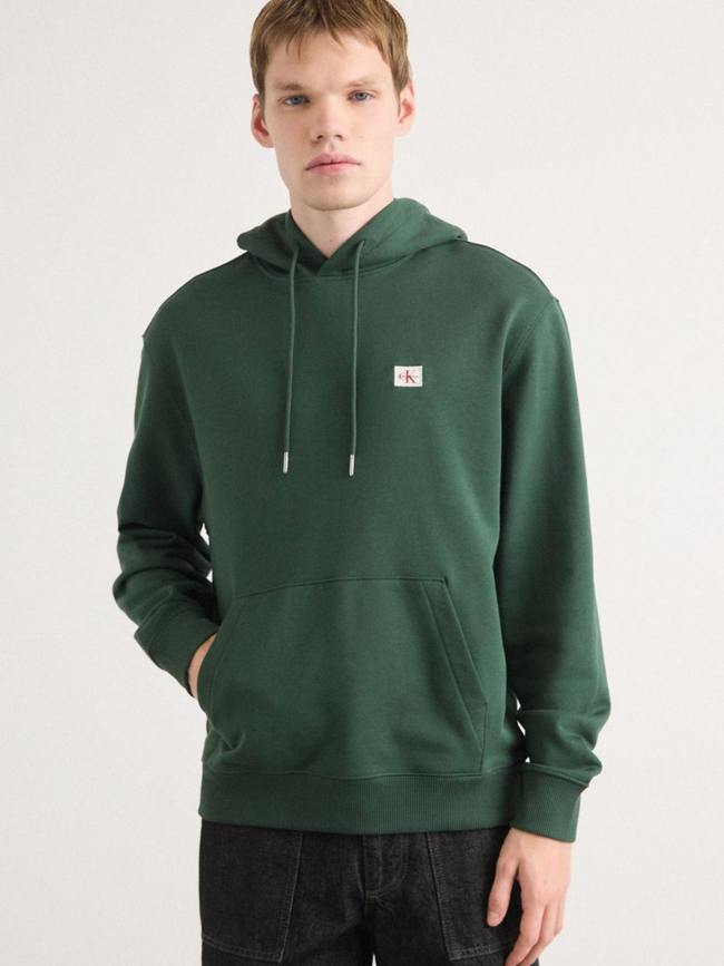 Sweat à capuche terry badge vert homme - Calvin Klein Jeans