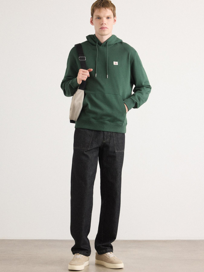 Sweat à capuche terry badge vert homme - Calvin Klein Jeans