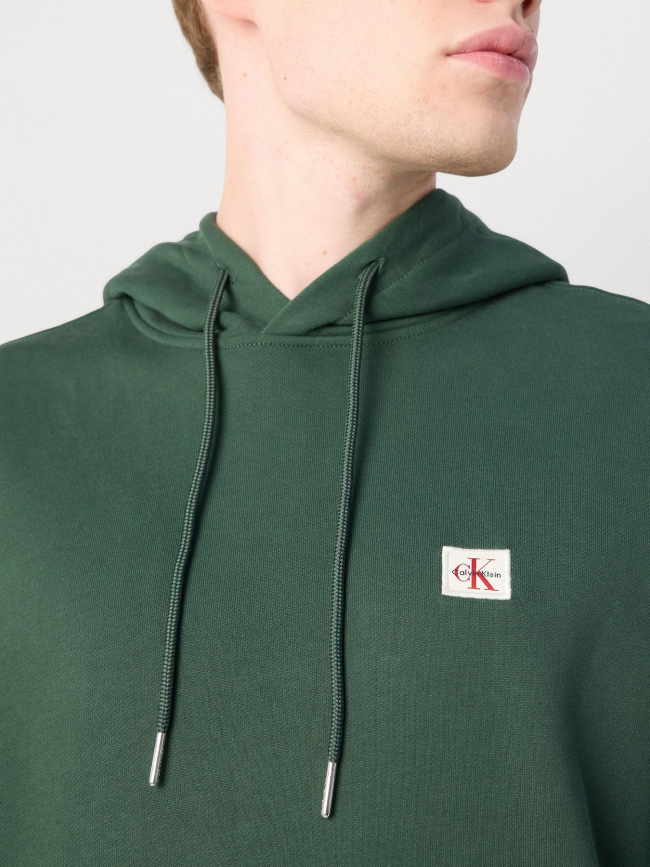 Sweat à capuche terry badge vert homme - Calvin Klein Jeans