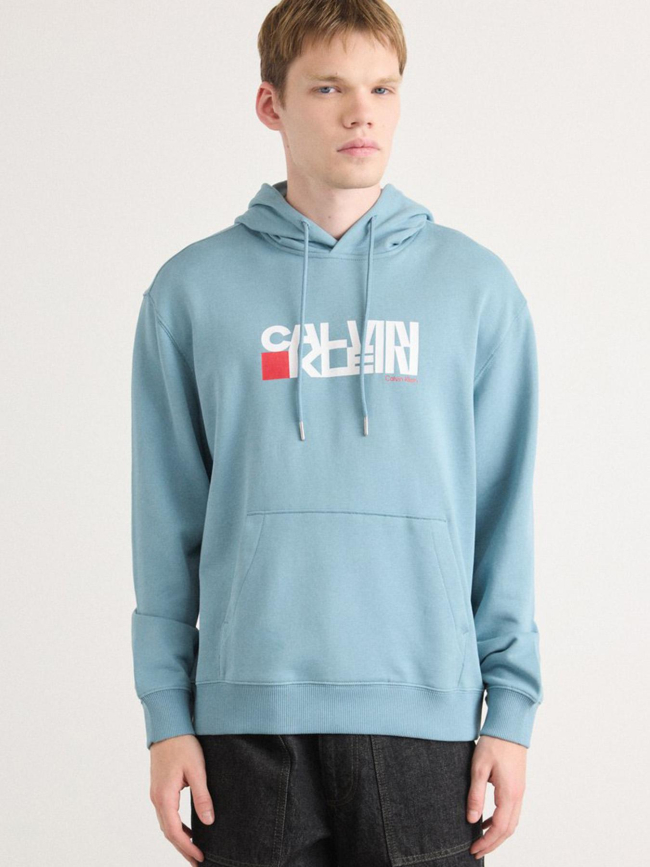 Sweat à capuche redbox bleu homme - Calvin Klein Jeans