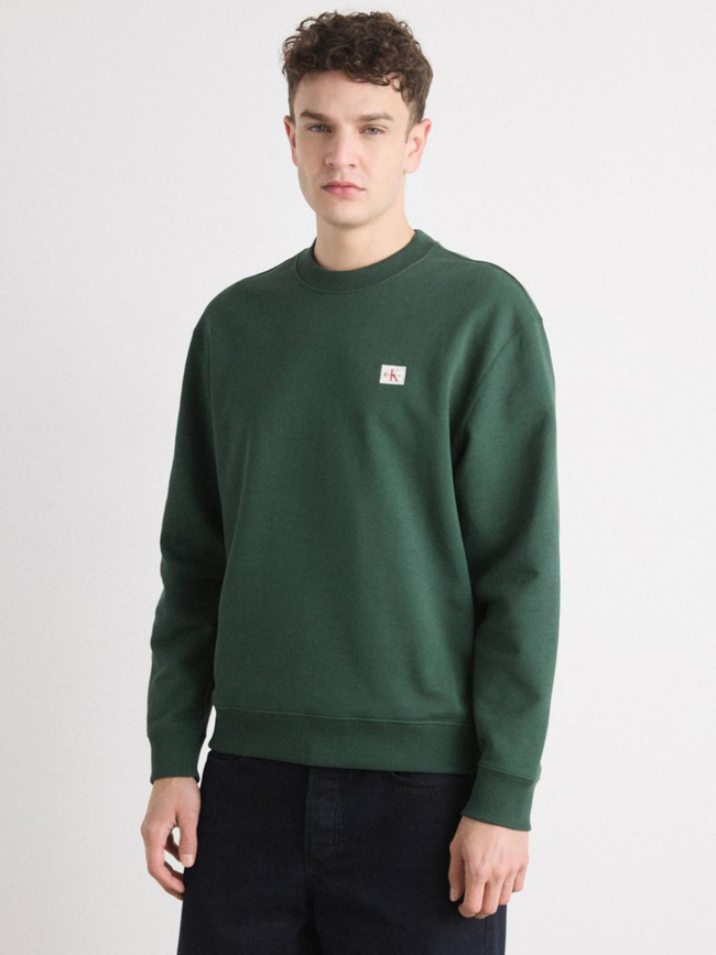 Sweatshirt terry badge vert homme - Calvin Klein Jeans