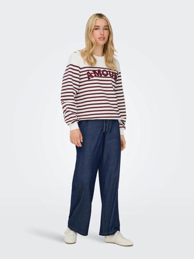 Sweat rayé allie blanc bordeaux femme - Only