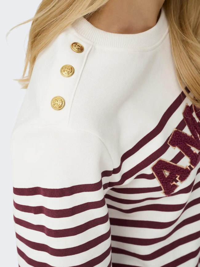 Sweat rayé allie blanc bordeaux femme - Only