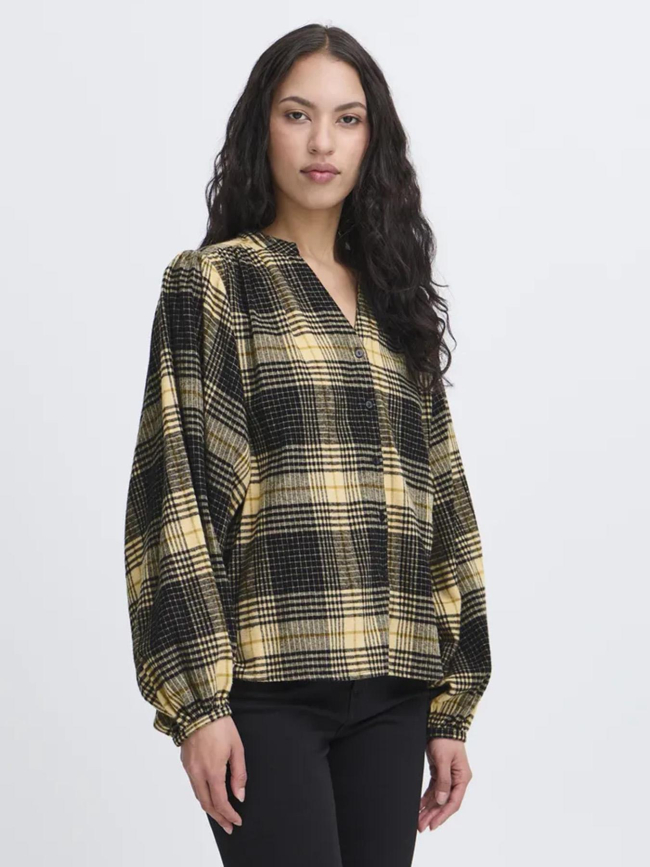 Chemisier à carreaux esiva noir beige femme - Ichi