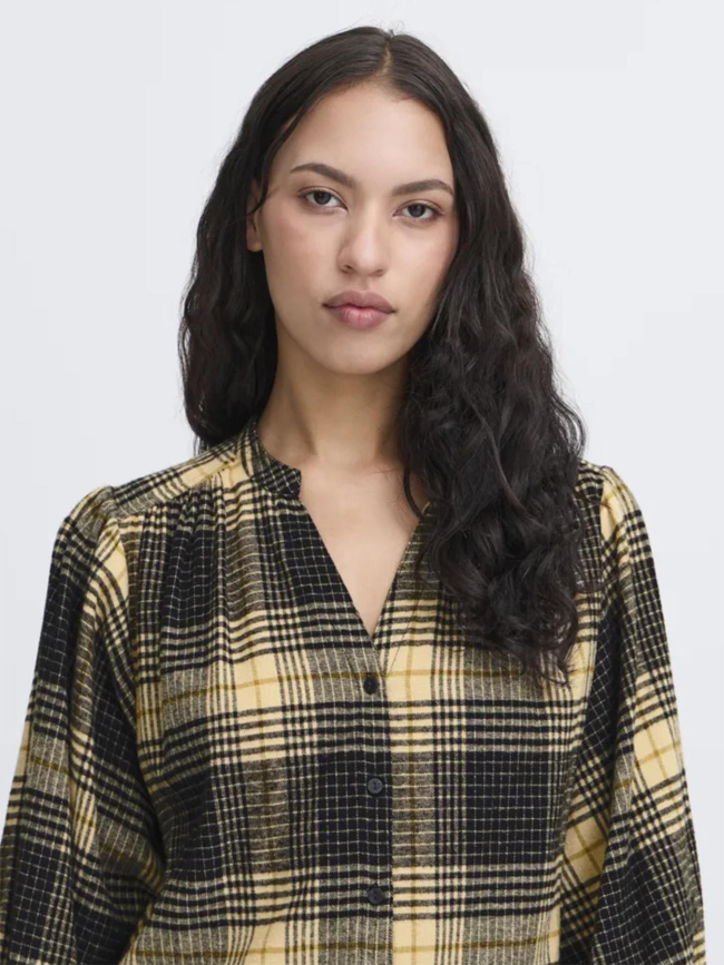 Chemisier à carreaux esiva noir beige femme - Ichi