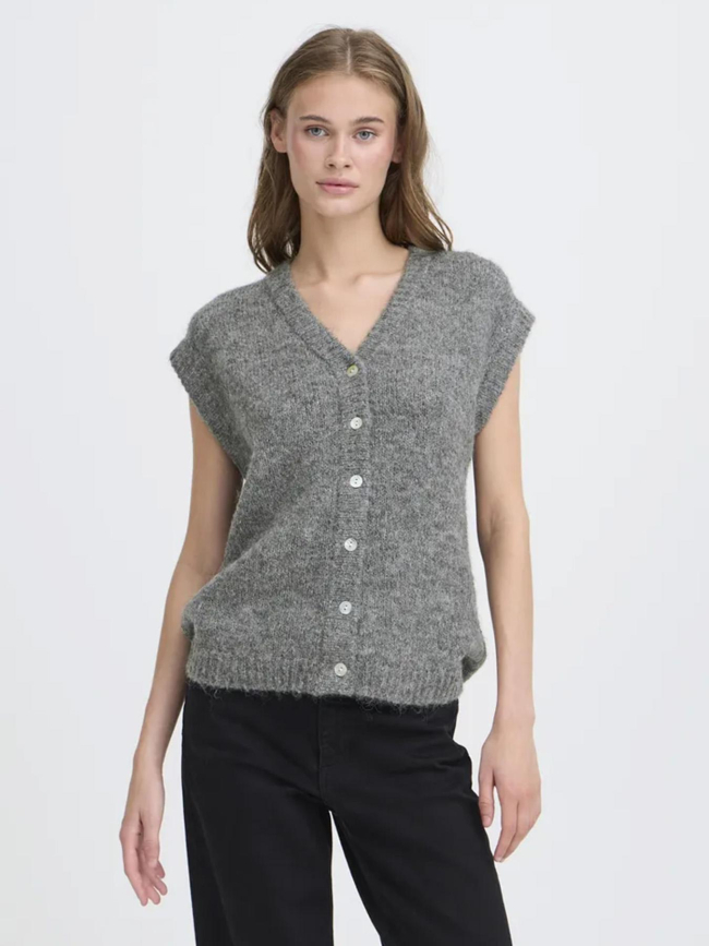 Gilet sans manche boutonné ihbelablue gris femme - Ichi