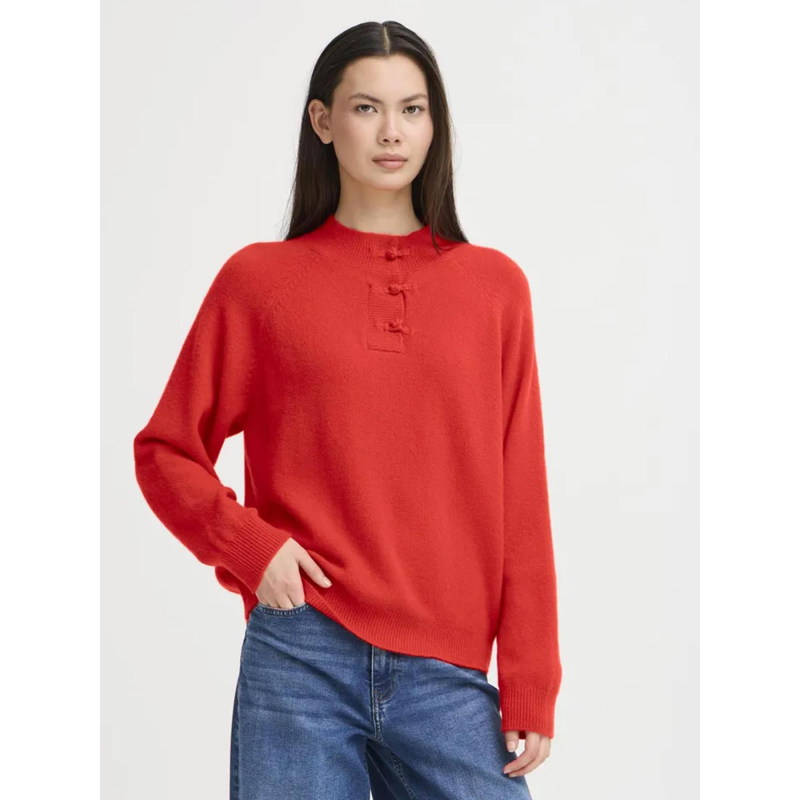 Pull col boutonné dasila rouge femme - Ichi