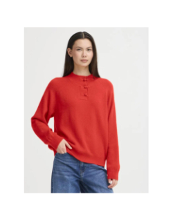 Pull col boutonné dasila rouge femme - Ichi