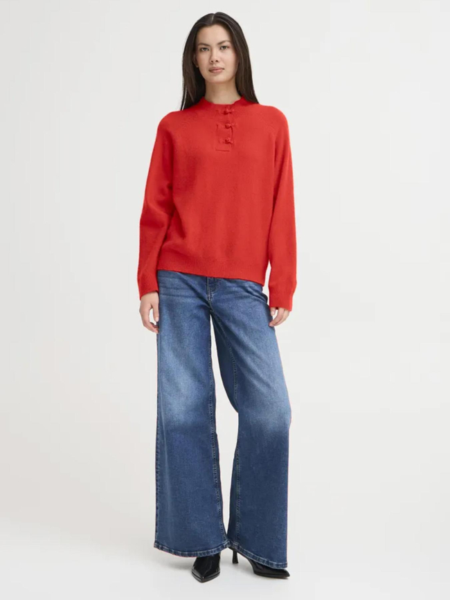 Pull col boutonné dasila rouge femme - Ichi