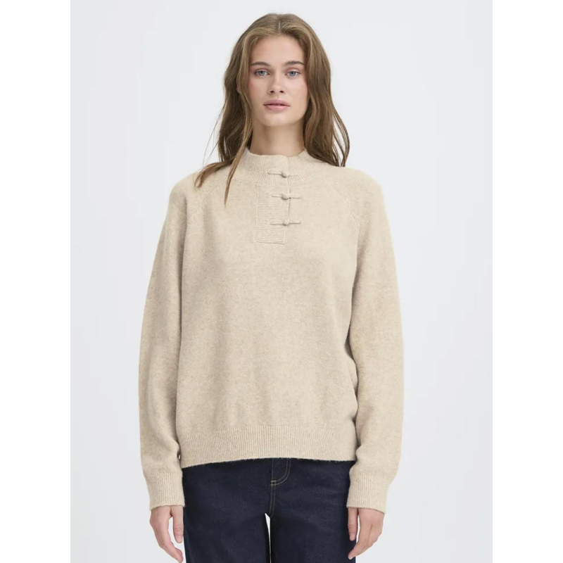 Pull col boutonné dasila beige femme - Ichi