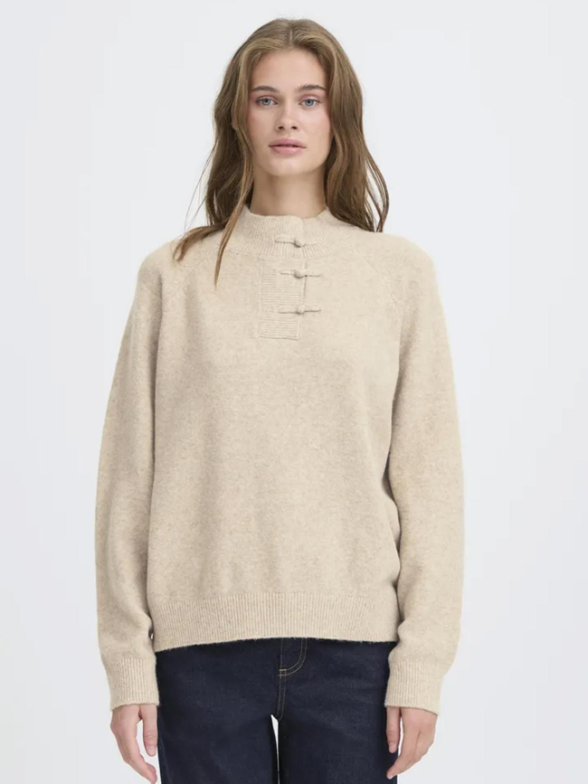 Pull col boutonné dasila beige femme - Ichi