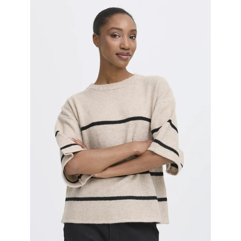 Pull rayé manches courte dasila beige femme - Ichi