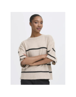 Pull rayé manches courte dasila beige femme - Ichi