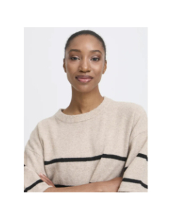 Pull rayé manches courte dasila beige femme - Ichi