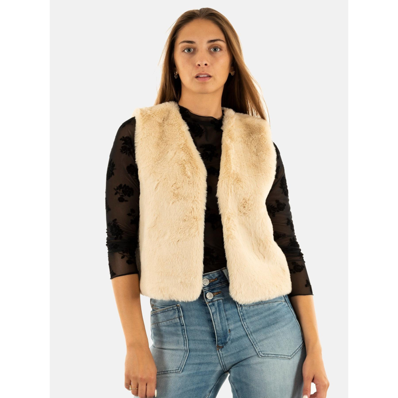 Veste sans manche fausse fourrure beige femme - Molly Bracken