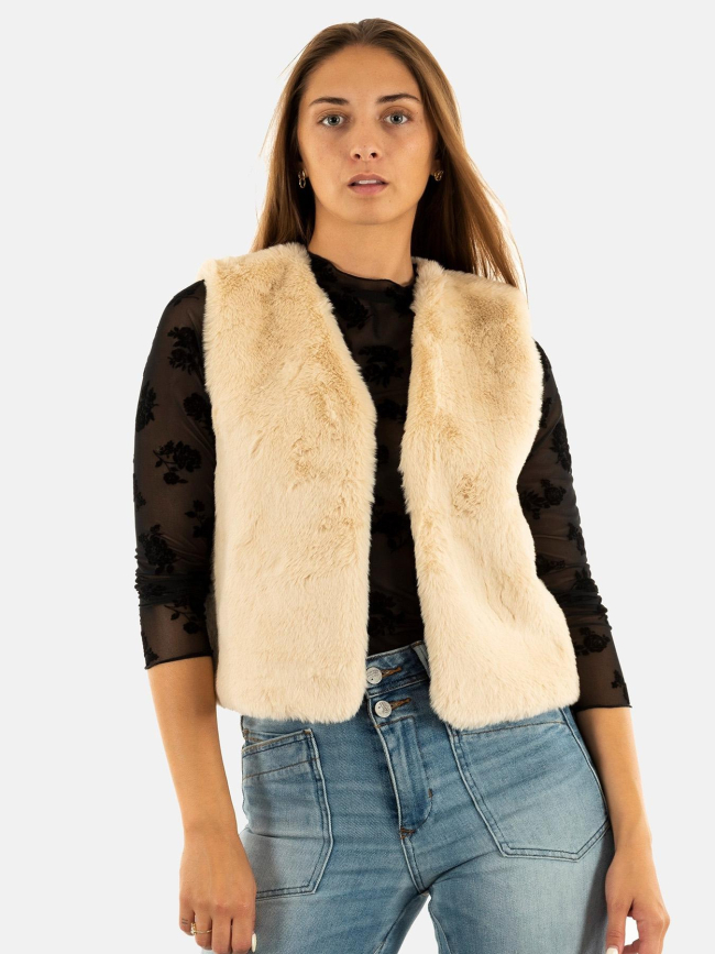 Veste sans manche fausse fourrure beige femme - Molly Bracken