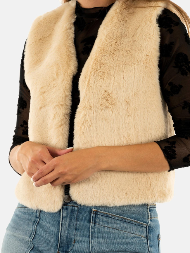 Veste sans manche fausse fourrure beige femme - Molly Bracken
