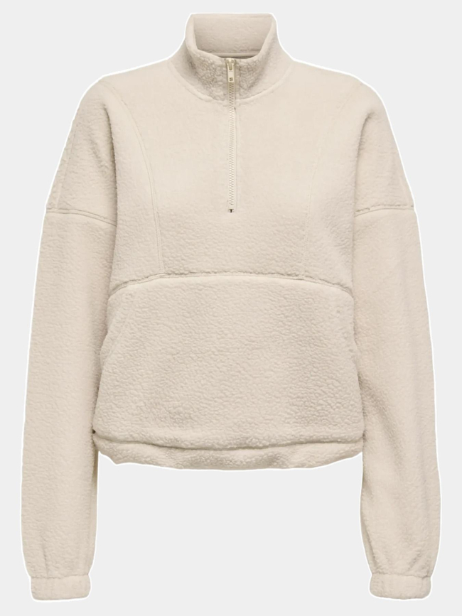 Sweat col zippé teddy mon blanc femme - Only Play