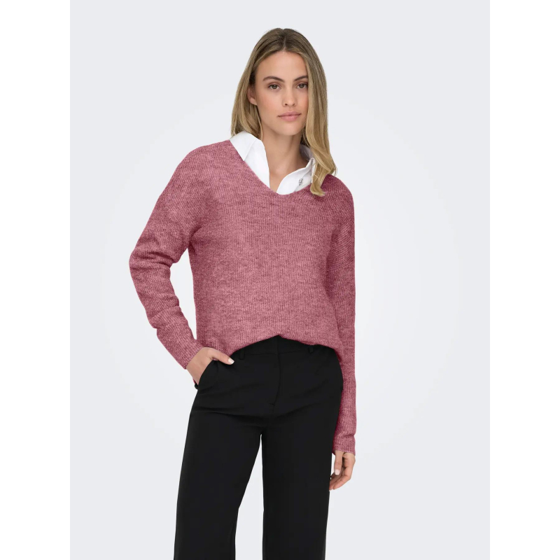 Pull col v camilla mélange rose femme - Only