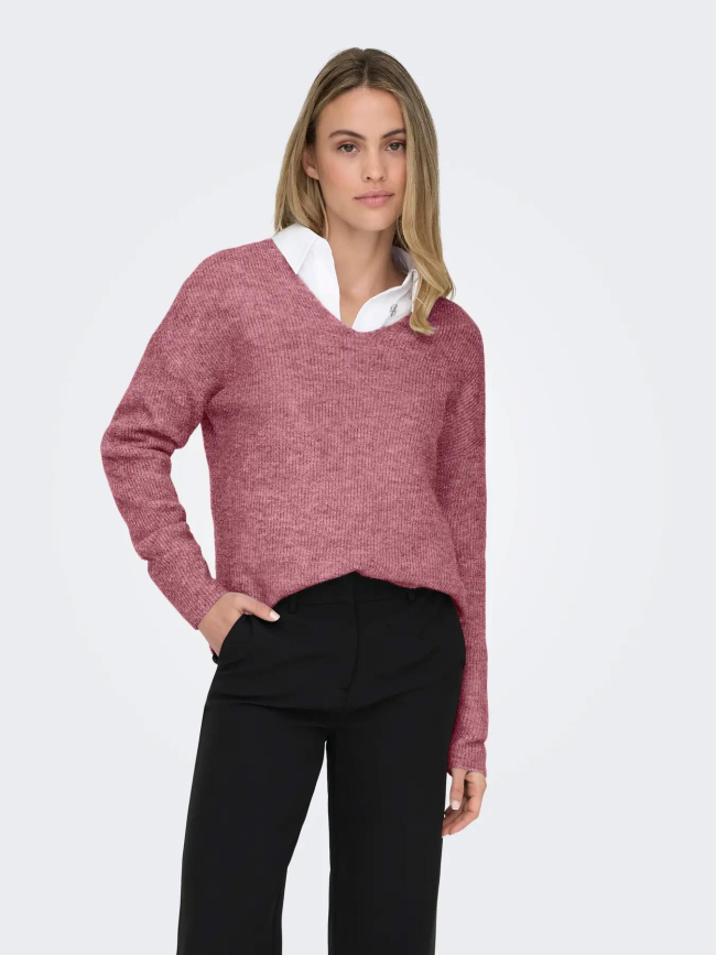 Pull col v camilla mélange rose femme - Only