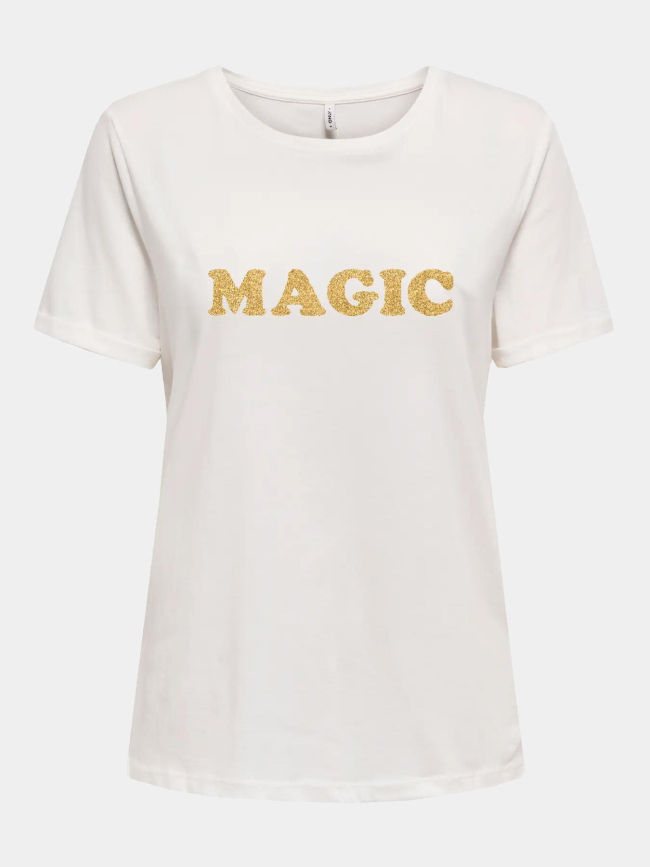 T-shirt magic paillette olive blanc femme - Only