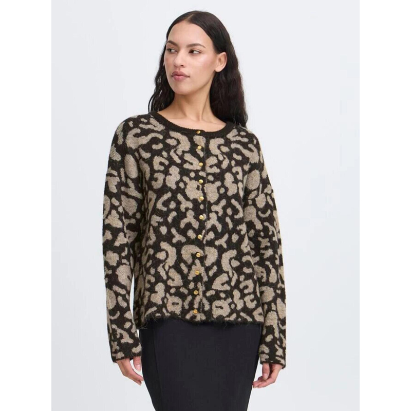 Gilet cardigan léopard kamara noir femme - Ichi