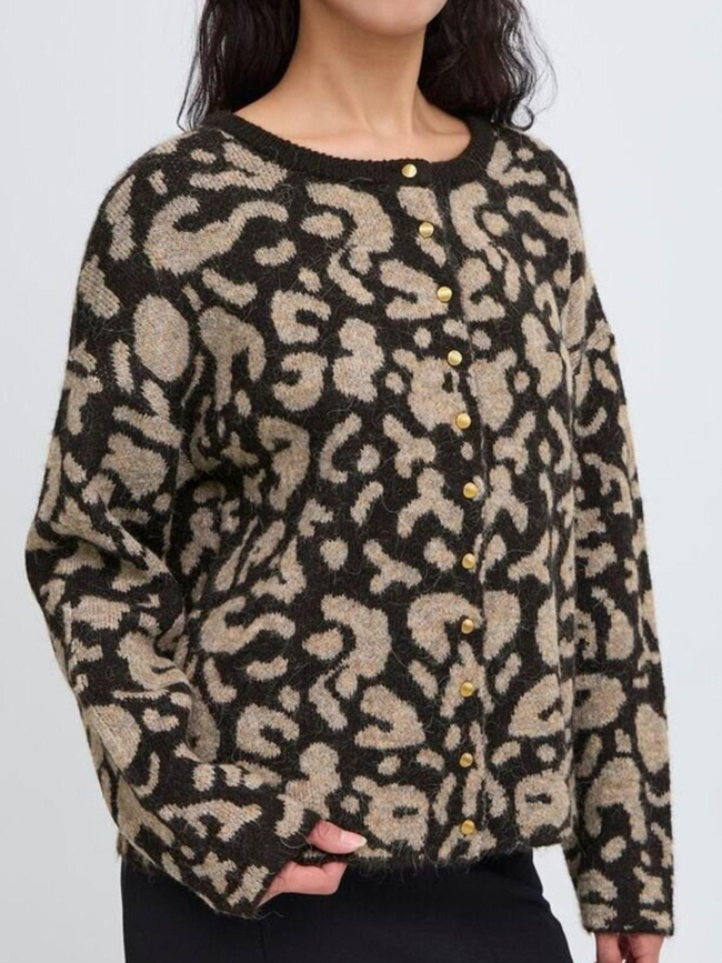 Gilet cardigan léopard kamara noir femme - Ichi