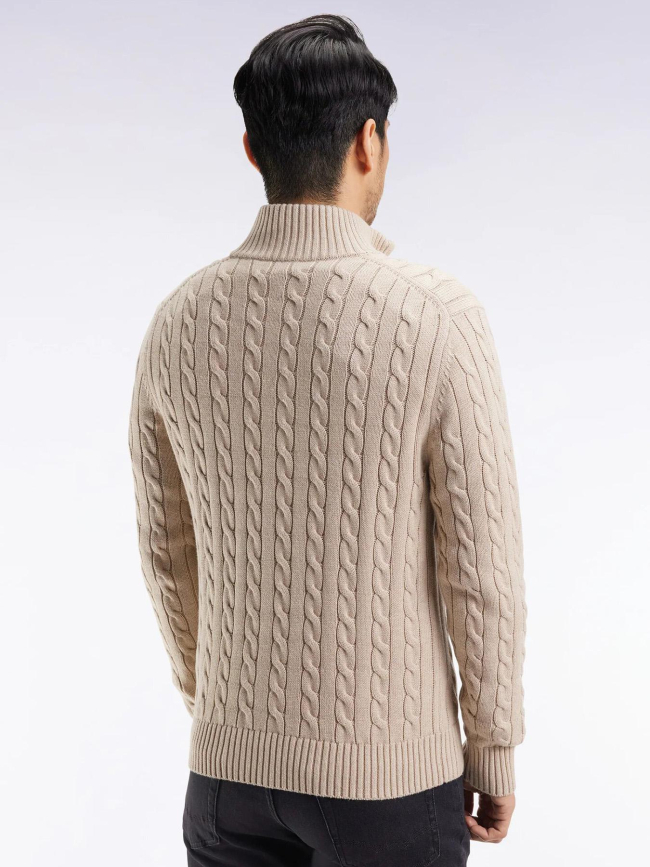 Pull col zippé torsadé honer beige homme - Eden Park