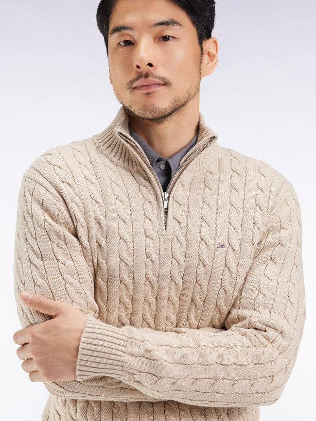 Pull col zippé torsadé honer beige homme - Eden Park