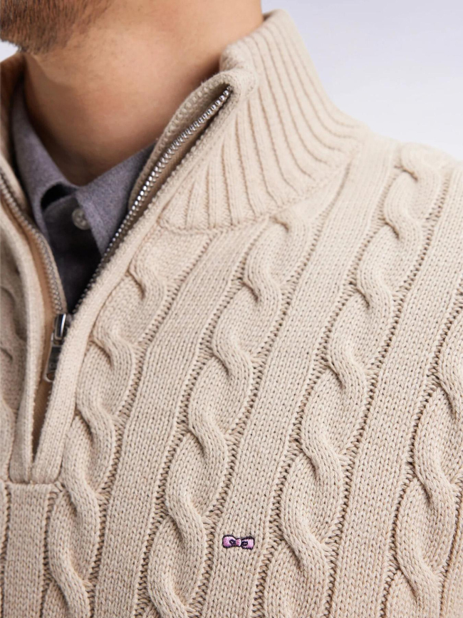 Pull col zippé torsadé honer beige homme - Eden Park