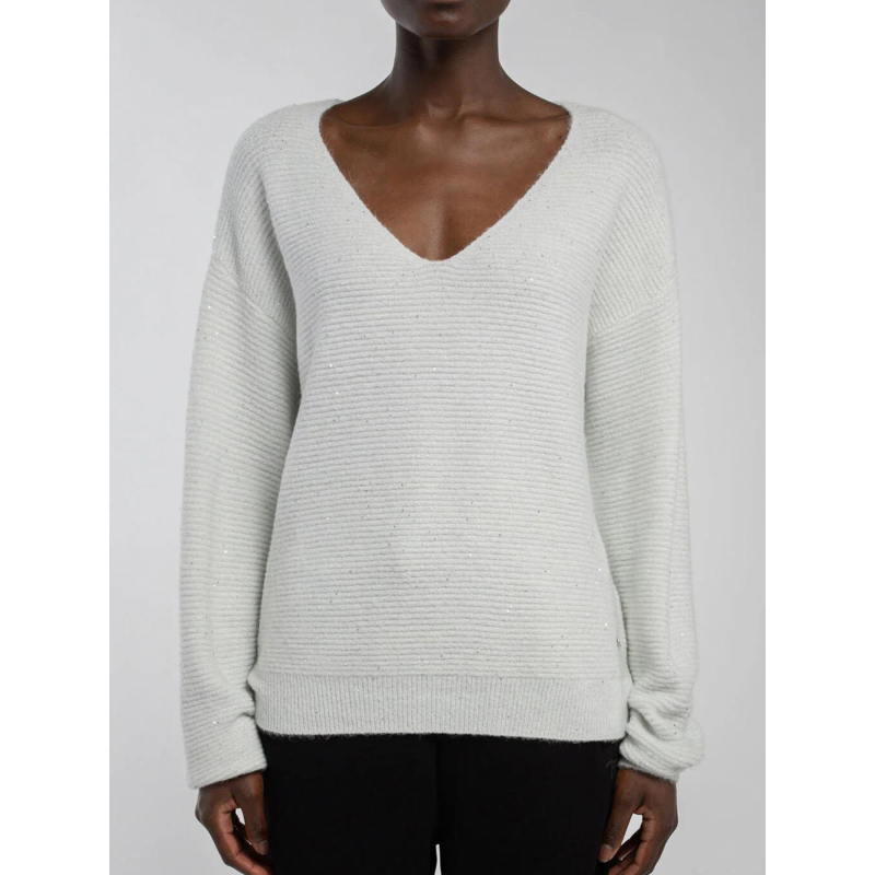 Pull col v effet pailleté rachel blanc femme - Teddy Smith