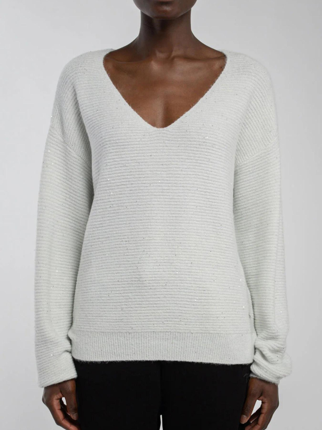 Pull col v effet pailleté rachel blanc femme - Teddy Smith