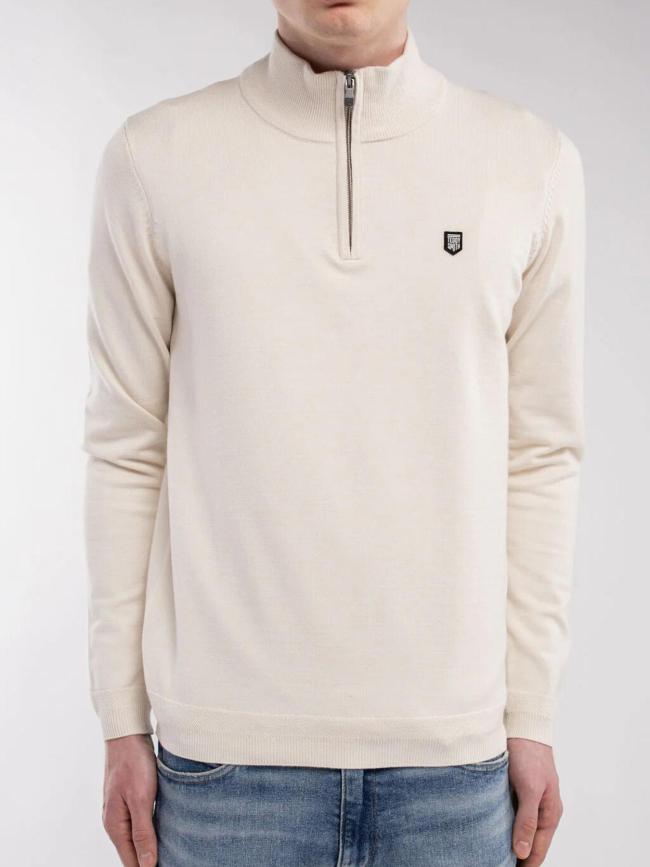 Pull col zippé marty 2 blanc crème homme - Teddy Smith
